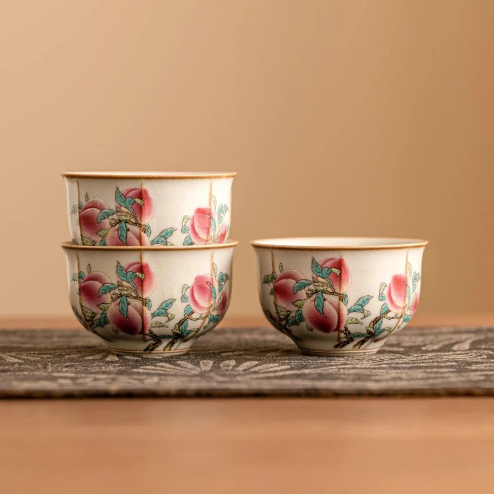 2Pcs 50ML Ru Kiln Pastel Nine Peach Teacup High-end TeaSet Tea Tasting Cup Chinese-style Tea Drinking Kung Fu Small Guest Cup