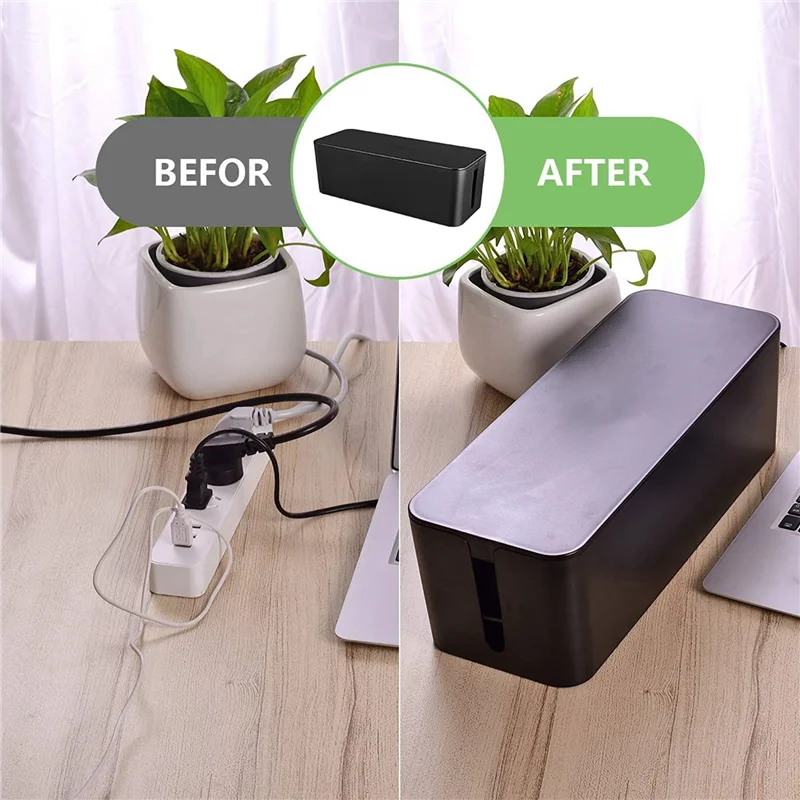 AB47-2X Cable Management Box, Wire Storage Box, Used To Hide The Power Strip, Suitable For Home/Office (Black)
