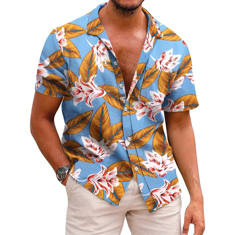 

Mens Hawaiian Shirts Casual Short Sleeve Button Down 3D Print Tropical Beach Shirt Blouses For Men Camisa Manga Corta Hombre