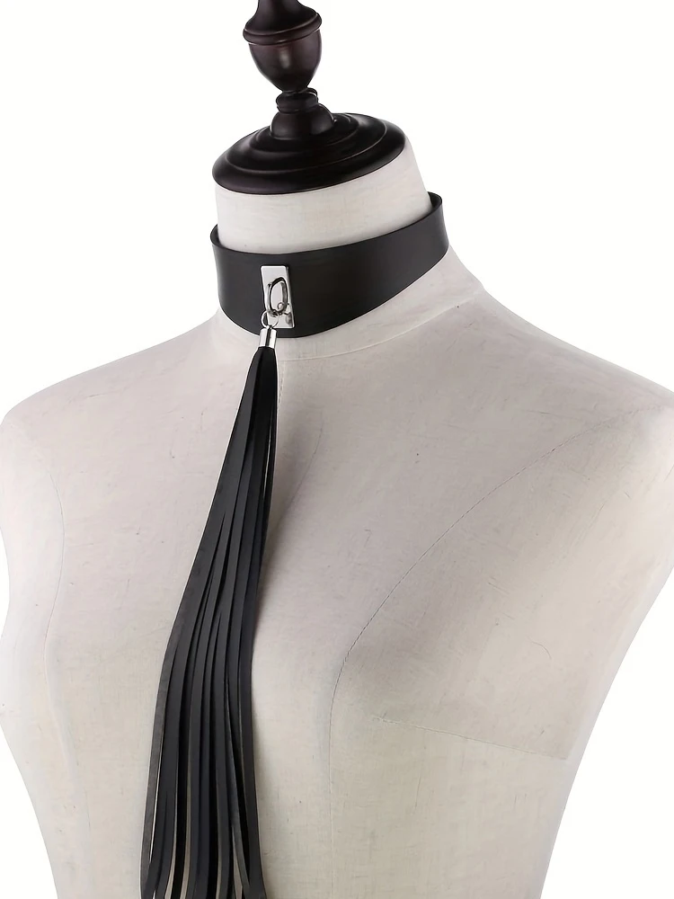 Gothic Punk Black Pu Leather Sexy Collar, Women's Daily Holiday Party Costume, Halloween Tassel Collar Gift