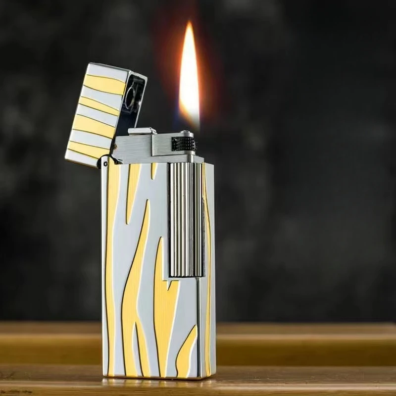 Memorial Metal Drawing Vertical Stripes Luxury Tobacco Lighters Ping Sound Natural Lacquer Cigarette Smoking Kerosene Lighters