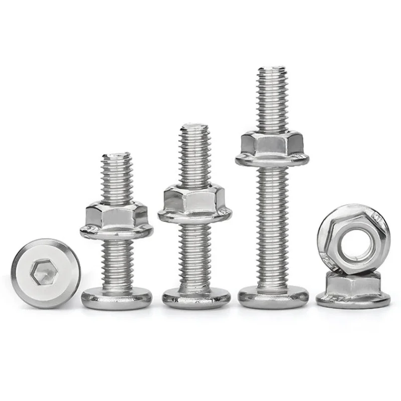 M3 M4 M5 M6 M8 M10 M12 304 Stainless Steel Flat Head Beveled Inner Hexagon Screw Nut Full Flange Screw Cap Beveled Bolt