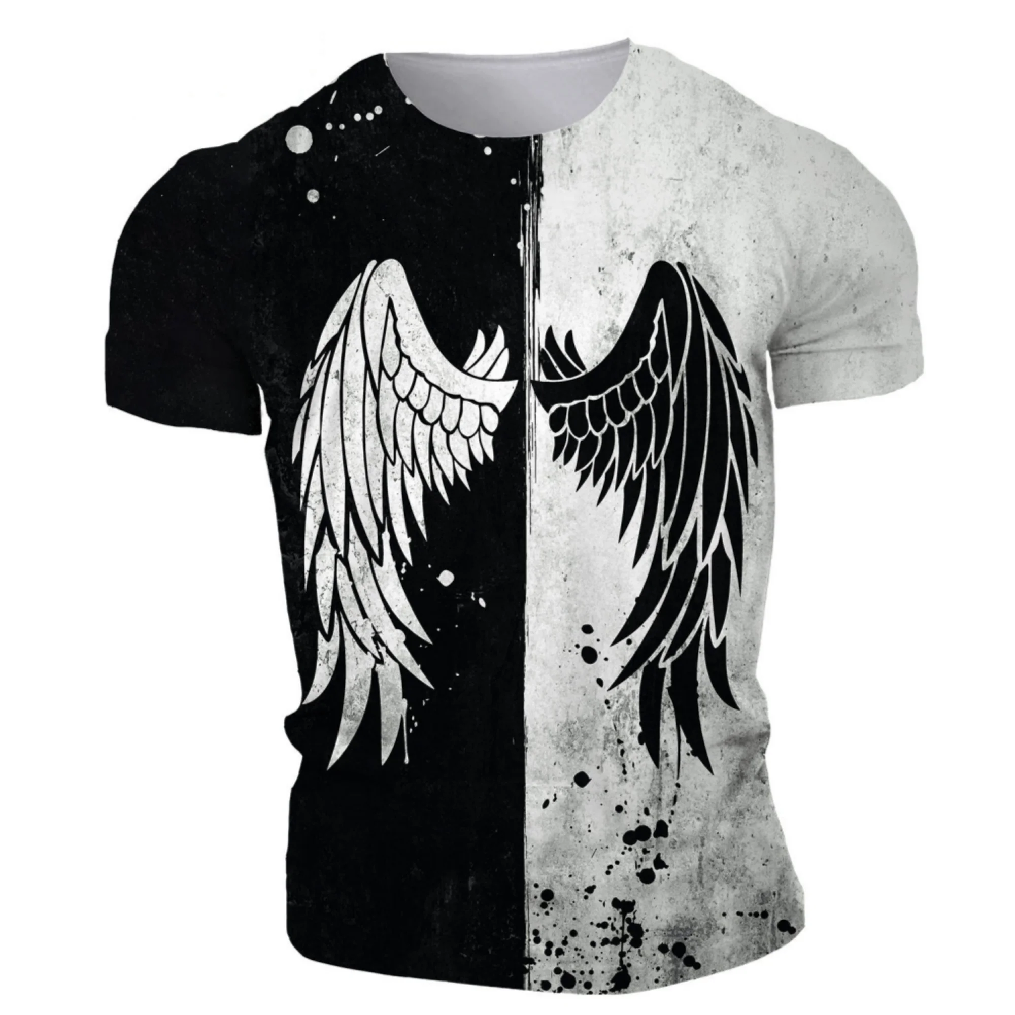 

Men's Quick-dry Tee Black White Wing Graphic Tshirt Contrast Design Dry Tee Splatter Pattern Casual Daily Wear T shirt Top