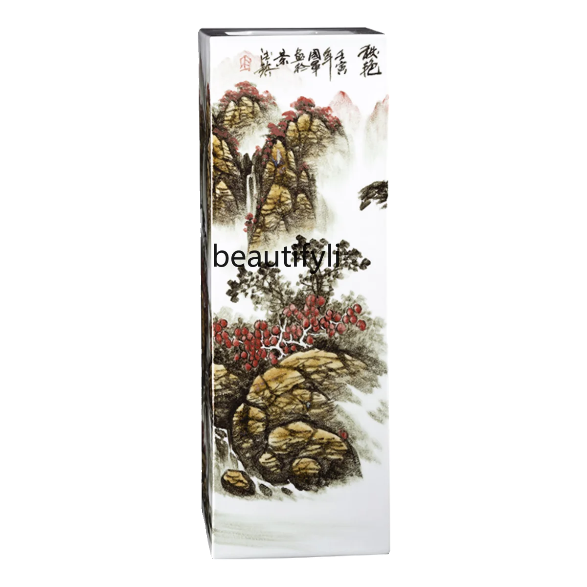 Porcelain Hand Painted Square Bottle Vase Living Room Flower Arrangement Antique Imitation Chinese Style Decorative Ornaments