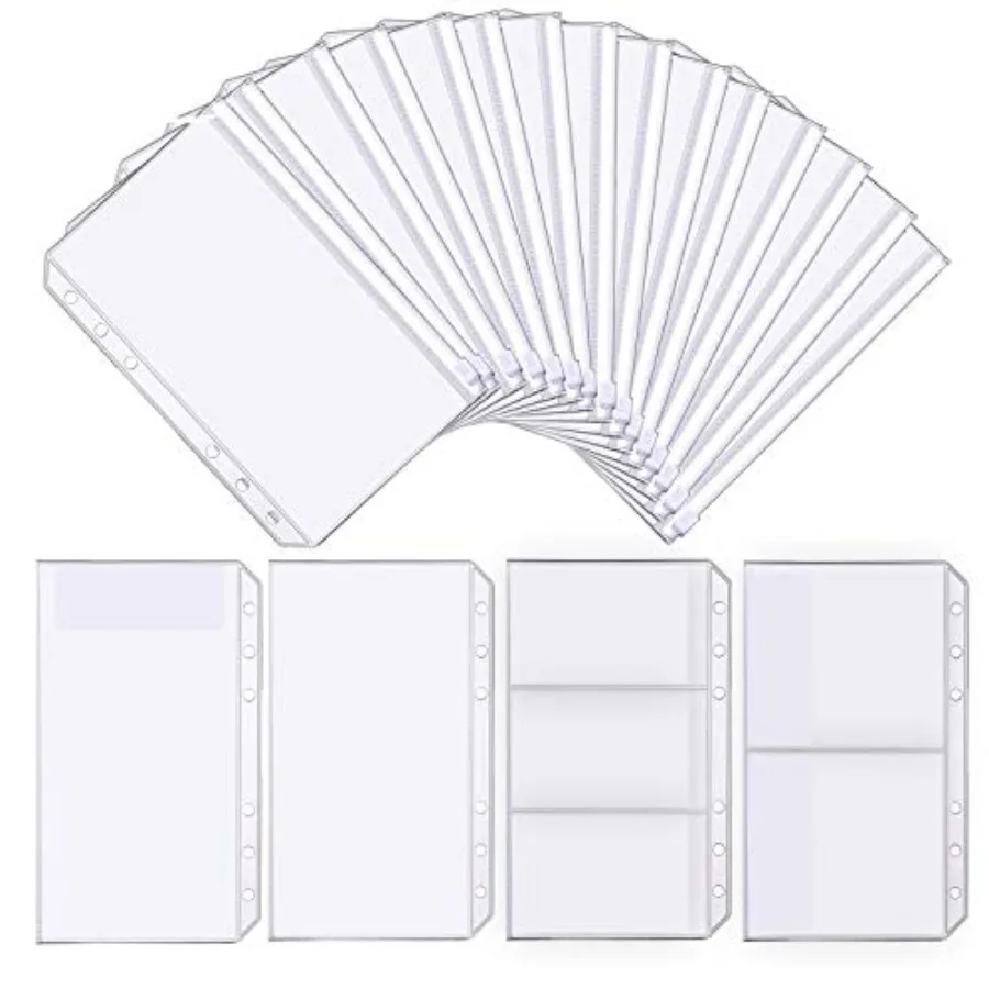 

32 Pcs Binder Pockets A6 Size 6 Holes Binder Zipper Pouch Folders for 6Ring Notebook Binder Loose Leaf Bags Waterproof PVC Pouc