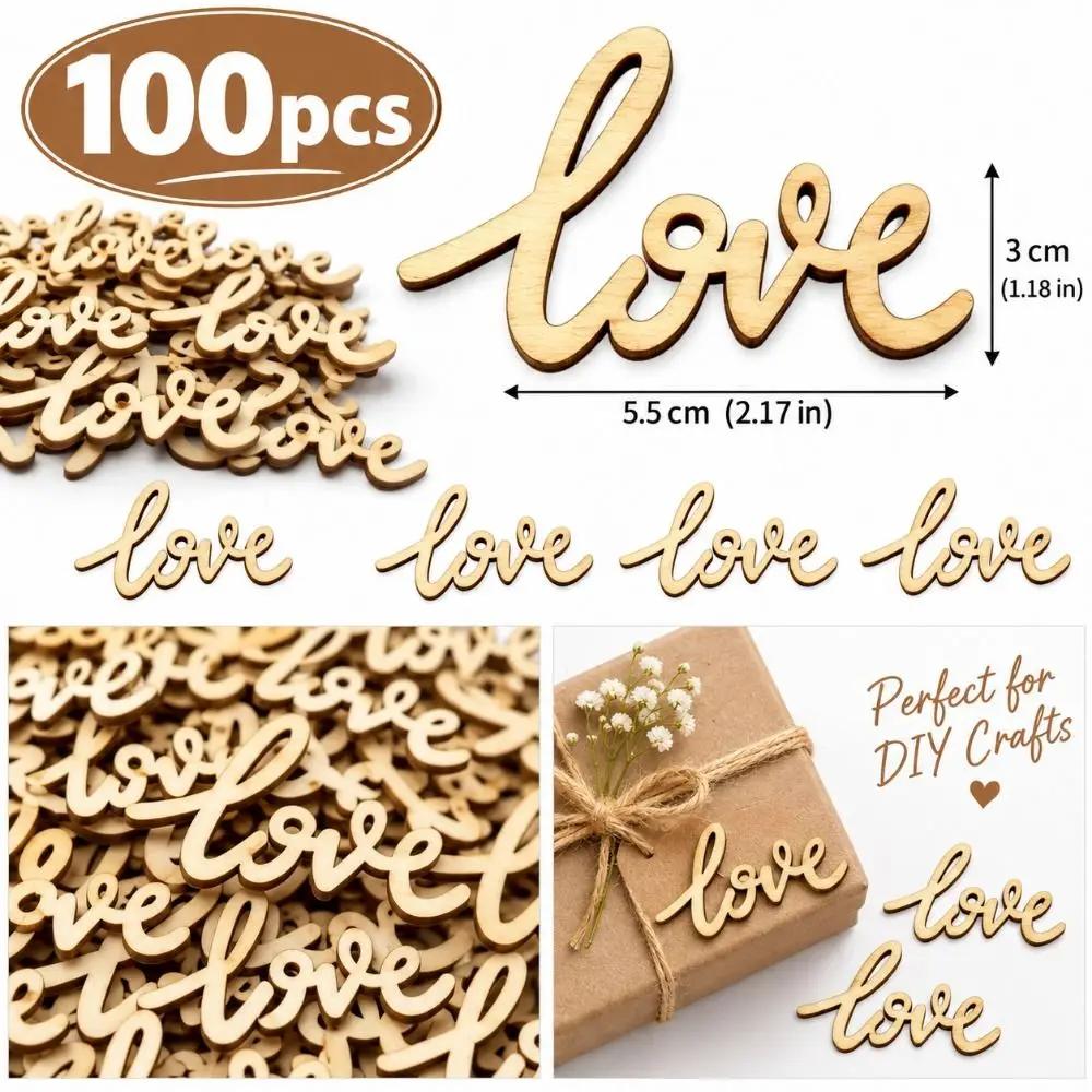 100pcs Wood Material Mini Wood Letter Chips Mini Size Unfinished Love Script Wood Letters Scrapbook Decoration