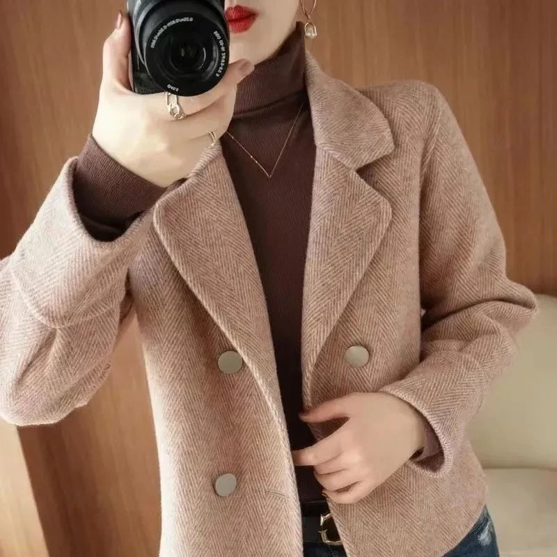2026 Autumn Winter New Chinese Style Double Faced Wool Short Blazer Women Petite Elegant Long Sleeve Jacket