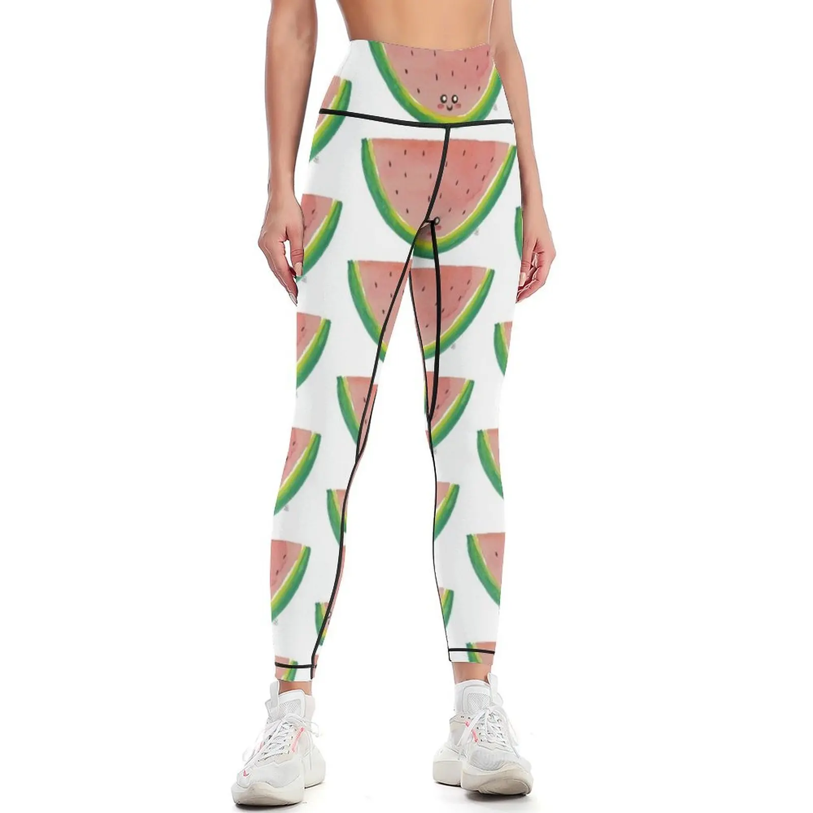 WaterColorMelon - A Cute, Happy Watermelon Slice Illustration, Fresh Summertime Fun Leggings Legging sexy woman Womens Leggings