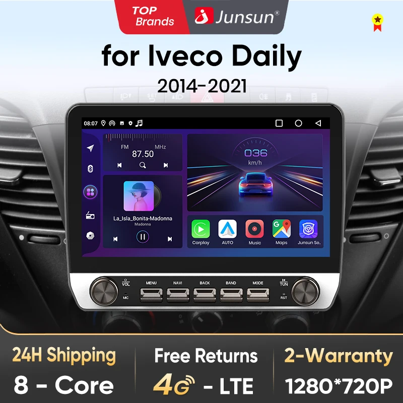 Junsun 10 Pulsante Autoradio per Iveco Daily 2014-2021 GPS Multimediale Stereo BT FM RDS Wireless