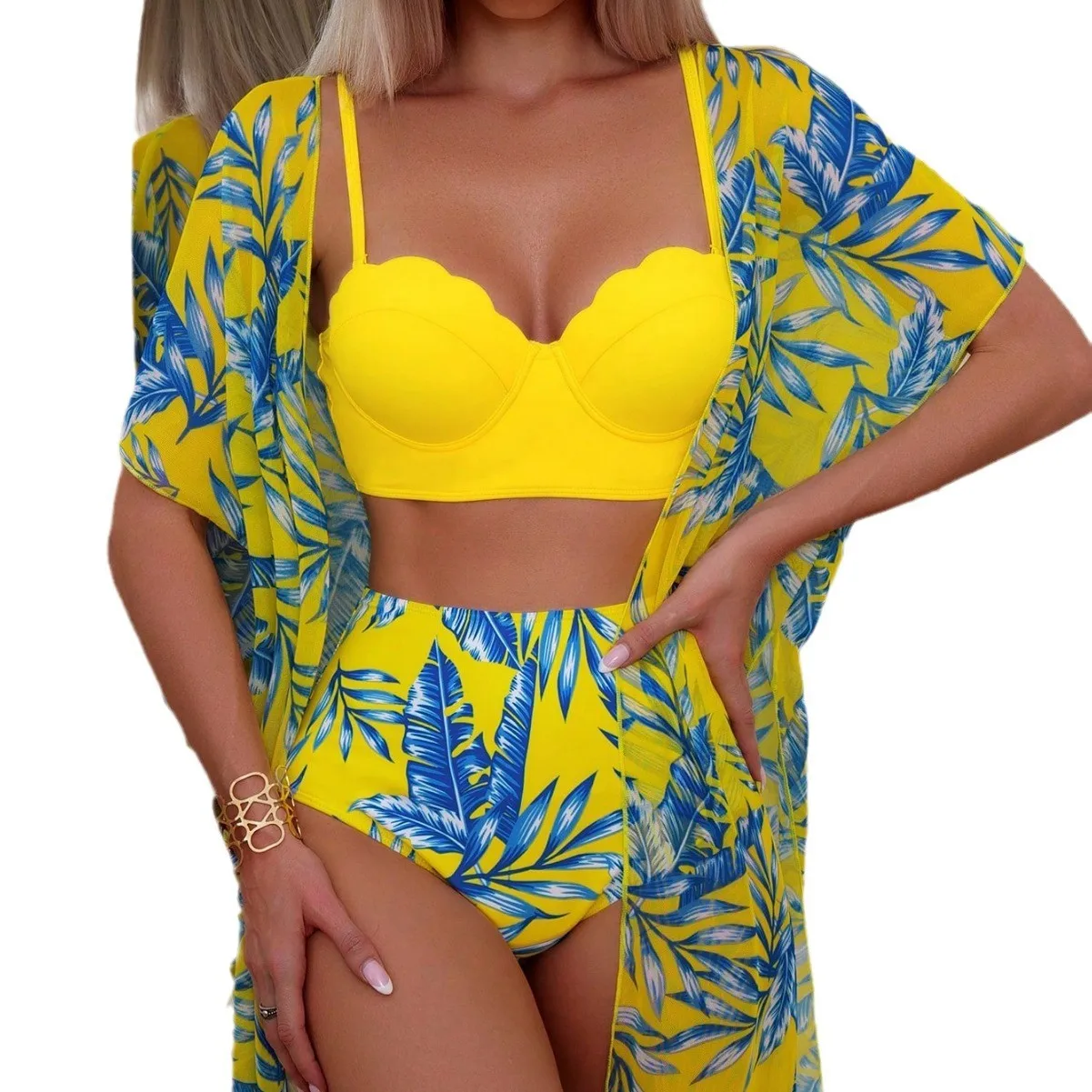 Printed Three Set European and American Style Set with Sexy Swimming Autumn Printed Pattern Bikini Swimsuits Women Swimsuit