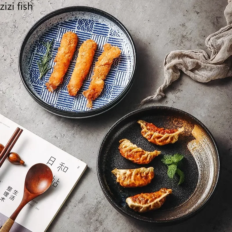 Kiln Changes Ceramic Plate Salad Plate Dessert Snack Plate Dish Pasta Soup Plates Serving Plates Molecular Cuisine Tableware