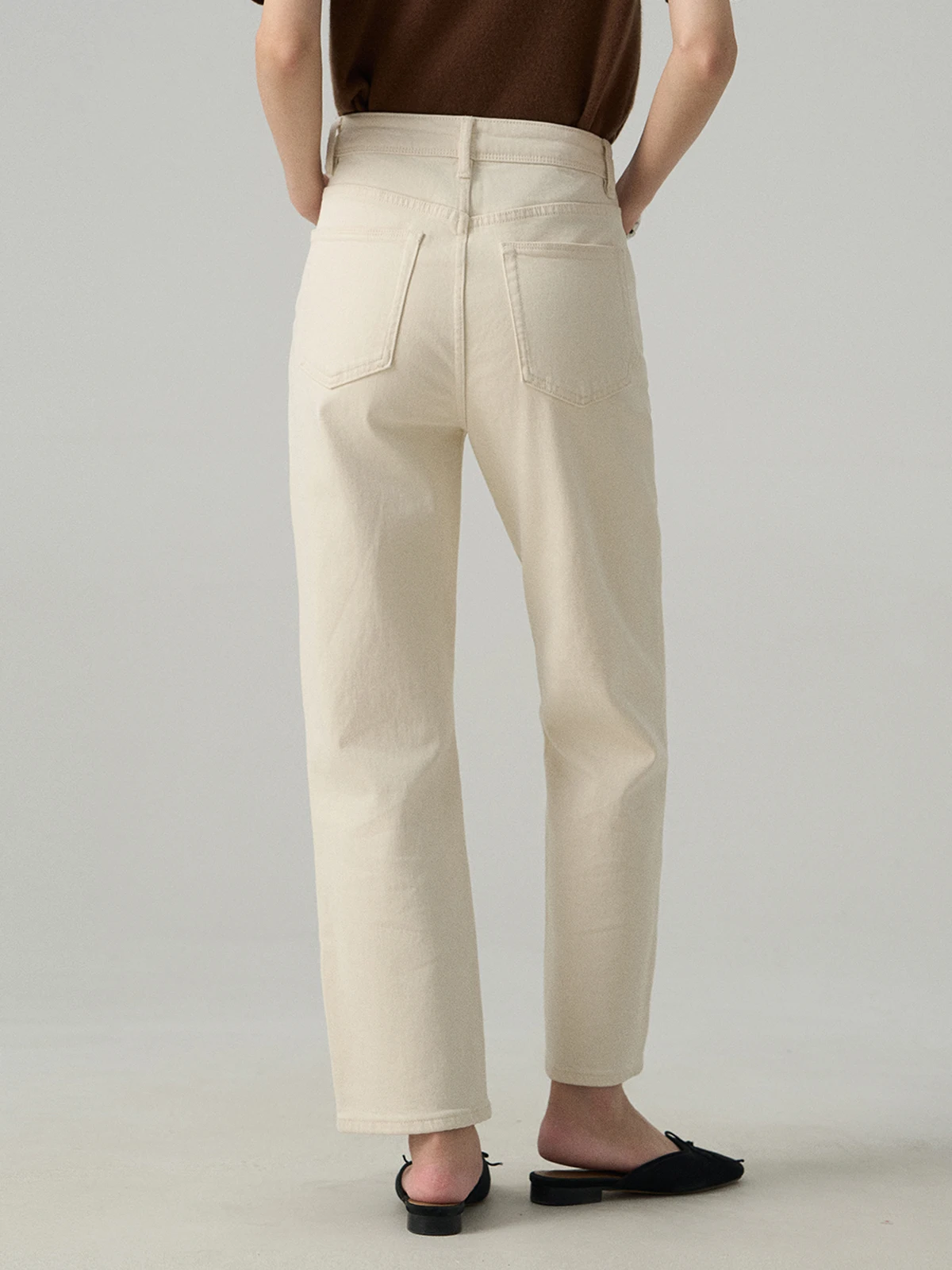 

Slimming White Nine-Tenths Straight Leg Jeans Women's French Bread Pants e Tube Pants Small Size Spring Season