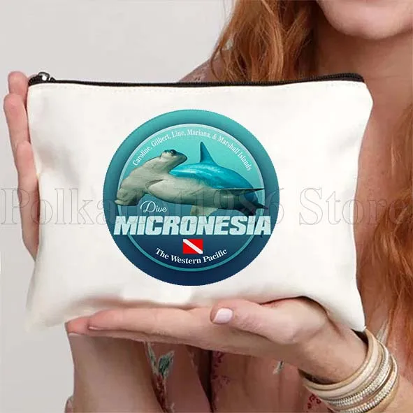 ميكرونيزيا العلم خريطة لطيف هدية قماش حقيبة مستحضرات التجميل ماكياج المرحاض حقيبة مقلمة سستة الحقيبة مفتاح محفظة نسائية للعملات المعدنية تخزين حقيبة القطن