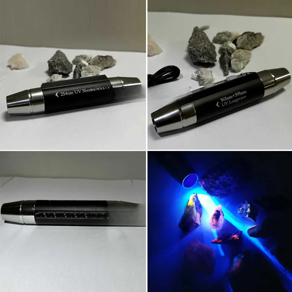 مصابيح الأشعة فوق البنفسجية ذات الموجات الطويلة والموجات القصيرة 365nm 39nm كاشف الفوسفور المعادن UVA UVC Blacklight LED مصباح يدوي مع فلتر ZWB3