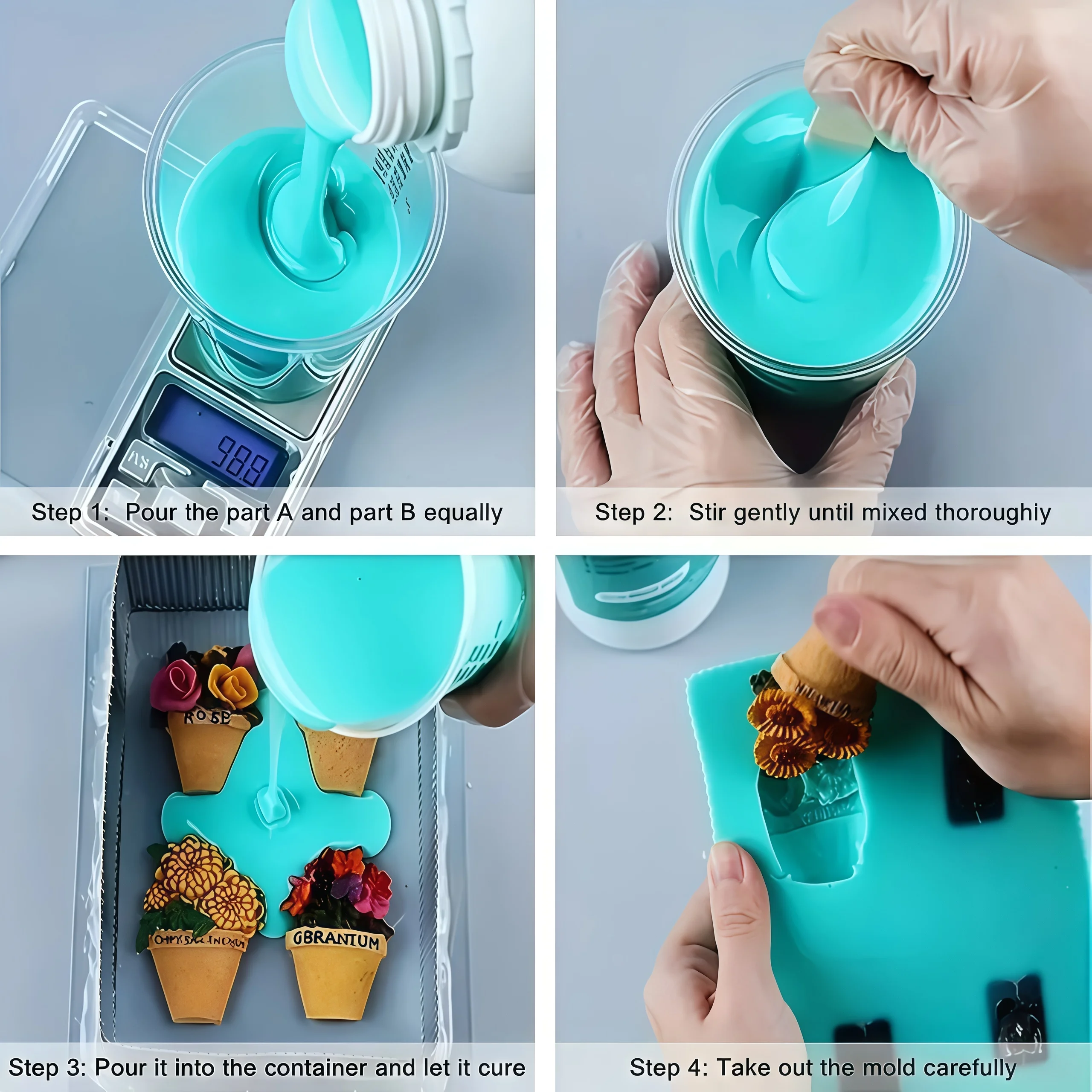 Silicone Mold Making Kit, 10A Super Flexible & Bubble Free Translucent Silicone, 4H Fast Cure 1:1 for Mold Maker view 4