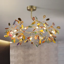 Beautiful Agate Decorate Chandeliers Lighting For Living room Bedroom Restaurant Height Adjustable Colorful Lamp Includ Bulb