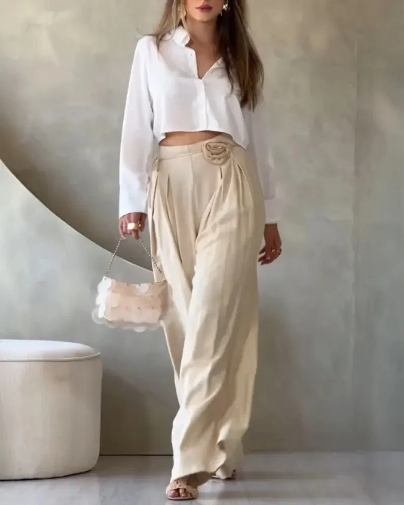

wide-leg pants for Pleated high-waist wide-leg pants, summer fashion solid-color wide-leg pants, lightweight and breathable