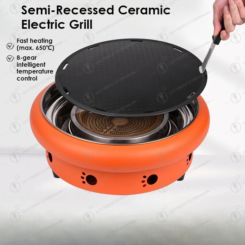 Korean Commercial Stainless Steel Tabletop Electric Grill - Viral Orange Ceramic Cooktop Self-Service BBQ Stove for Restaurant