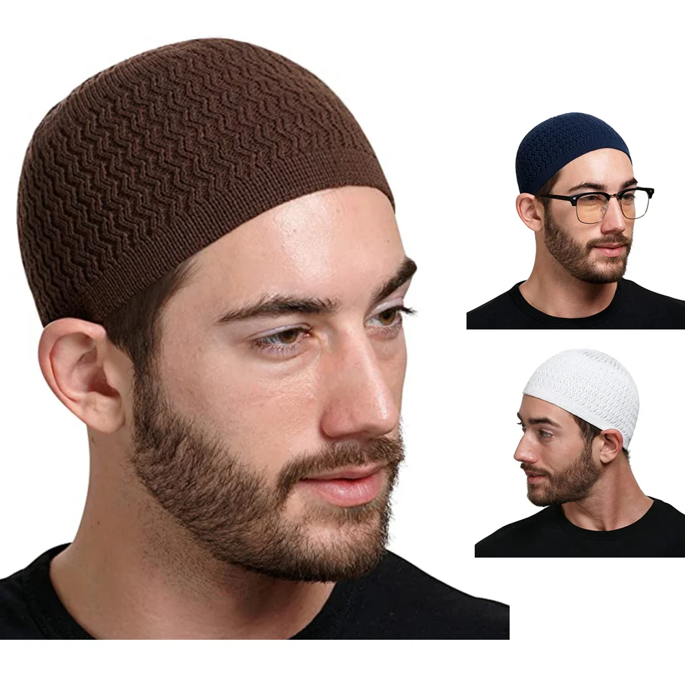 2023 Knitted Muslim Men Prayer Hats Male Turkish Beanies Cap Kippah Homme Hat Islamic Ramadan Jewish Warm Men\'s Wrap Head Cap