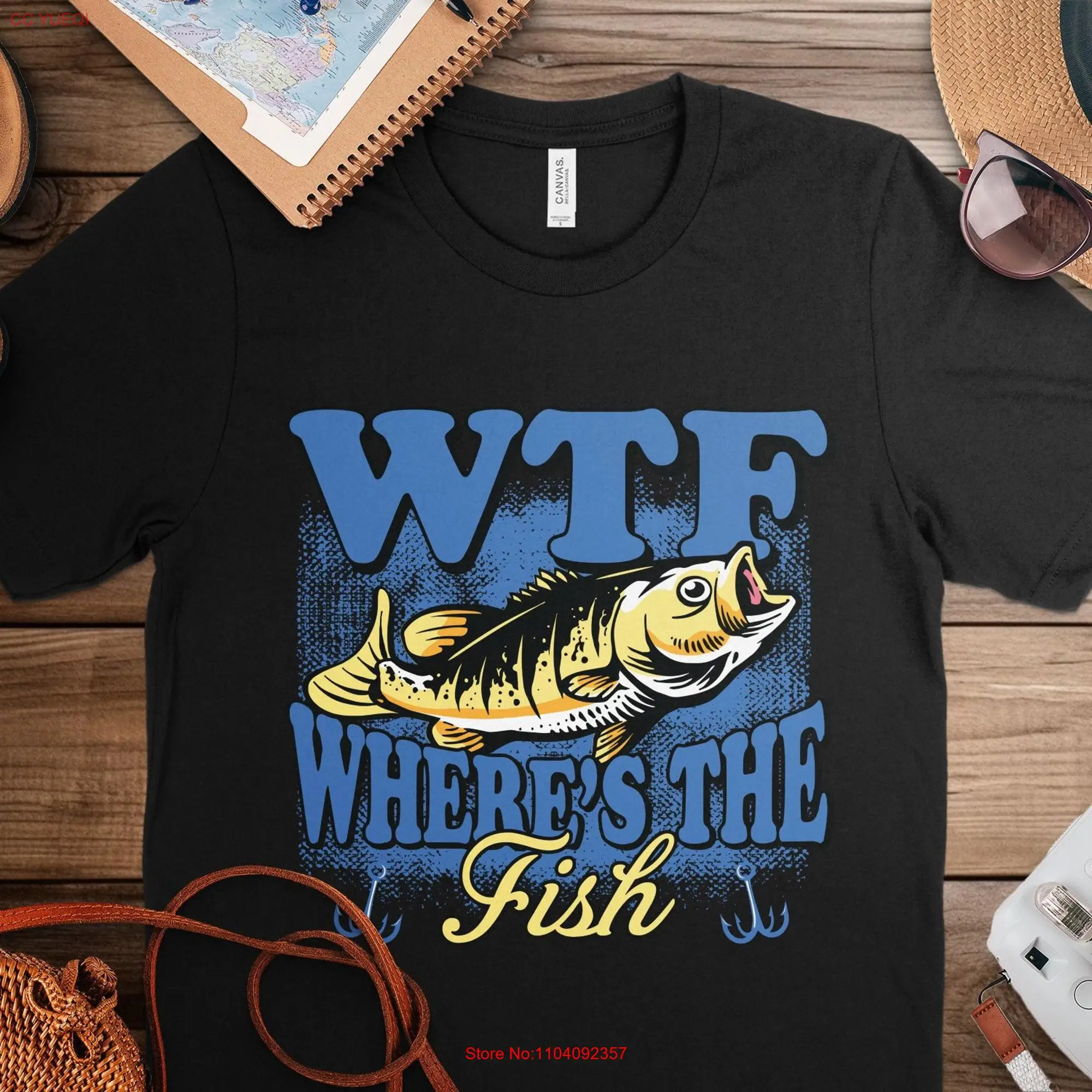 Funny Fishing T Shirt WTF Where's The Fish for Fisherman Dad Grandpa  long or short sleeves