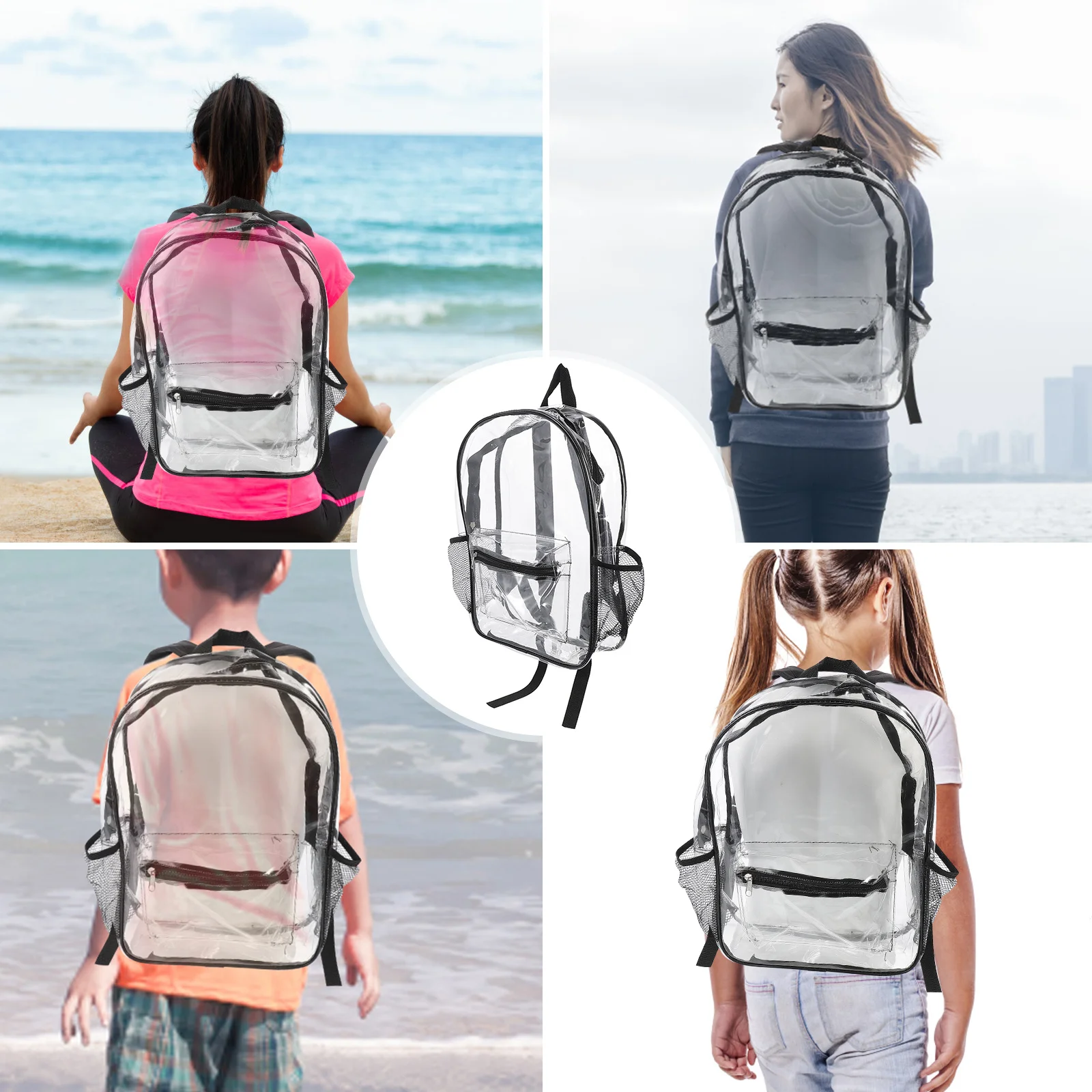 Transparent Black PVC Backpack Soft Durable Waterproof See Through School Travel Makeup Organizer Large Capacity Jelly Clear