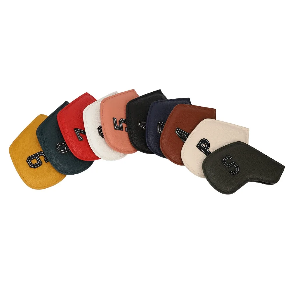 10Pcs PU Golf Iron Headcovers Set Assorted Colors Embossed Number Golf Iron Club Protector Golf Iron Head Sleeves