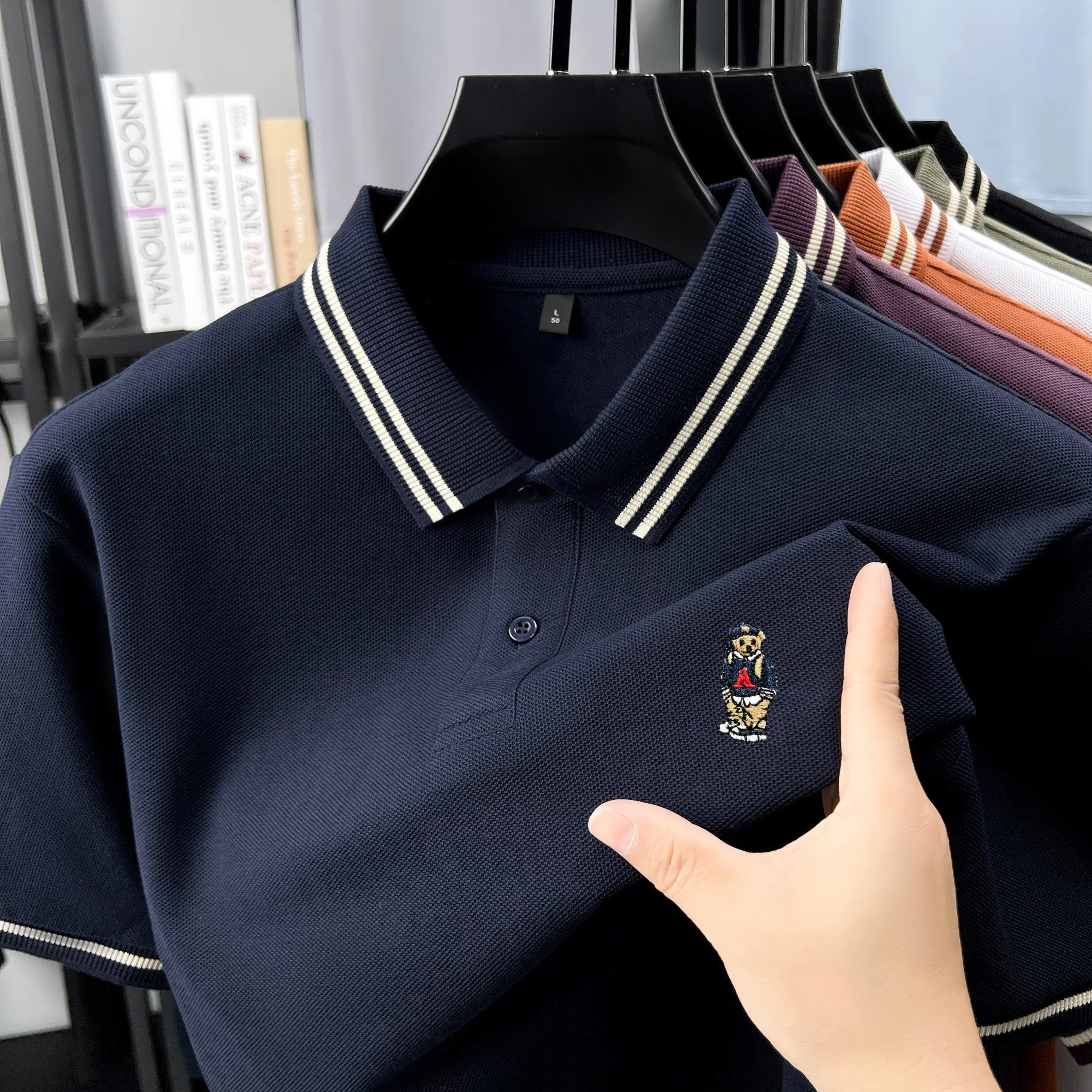 

New 100% pure cotton high-end brand men's short sleeve polo shirt summer fashion lucky bear embroidery golf top casual T-shirt