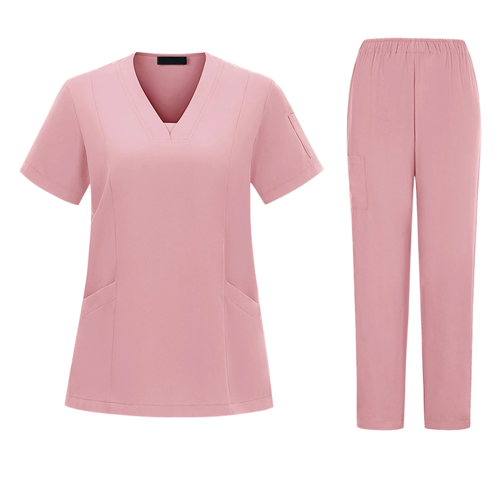 Conjunto de enfermeira feminina, decote em v, manga curta, multicolorido, bolso, uniforme médico, moda aconchegante, roupa de trabalho profissional