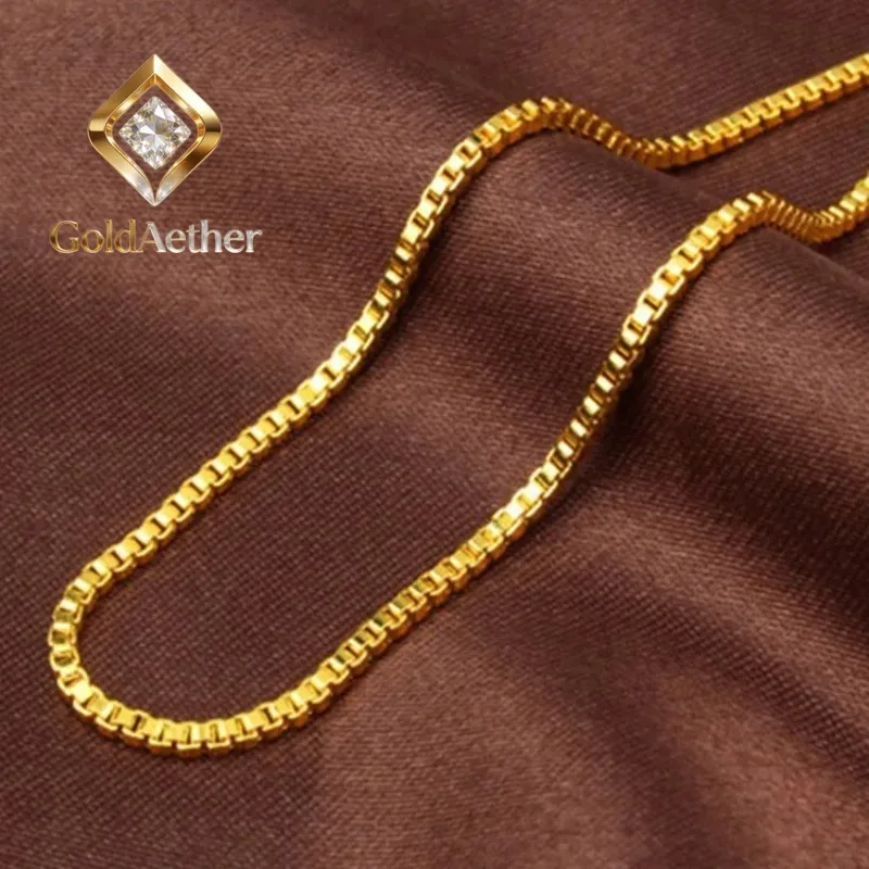 GoldNouveau AU999 Box Chain Necklace Women's 24K Gold - Shiny links, non-deformable, value-preserving, top jewelry for ladies