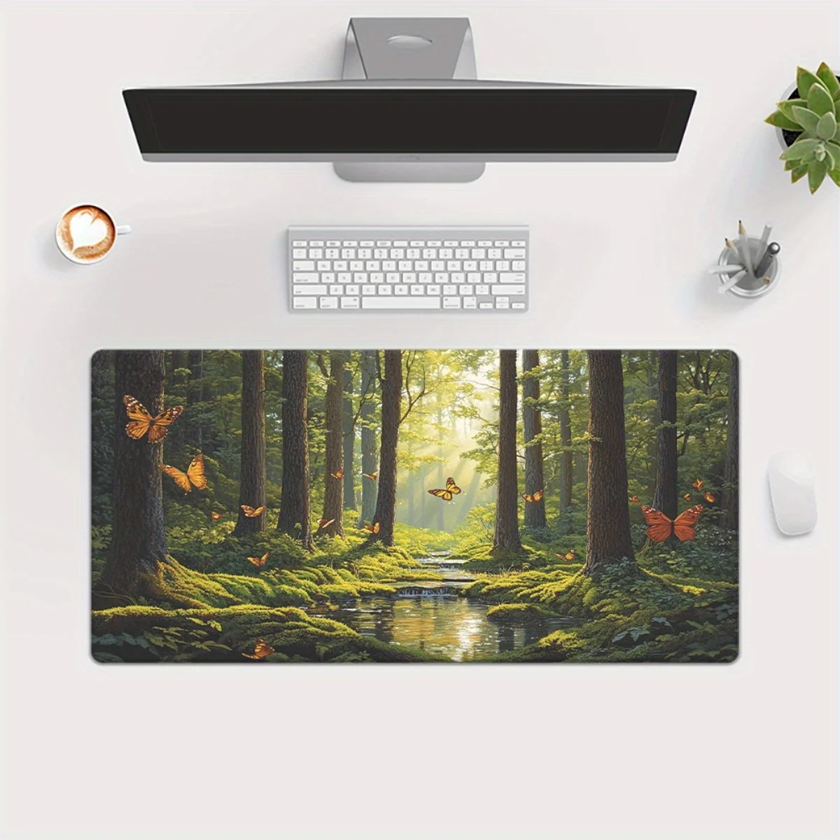 Sunny Forest Butterflies Desk Mat XXL Large Gaming Mouse Pad Non-Slip Rubber Surface for Office