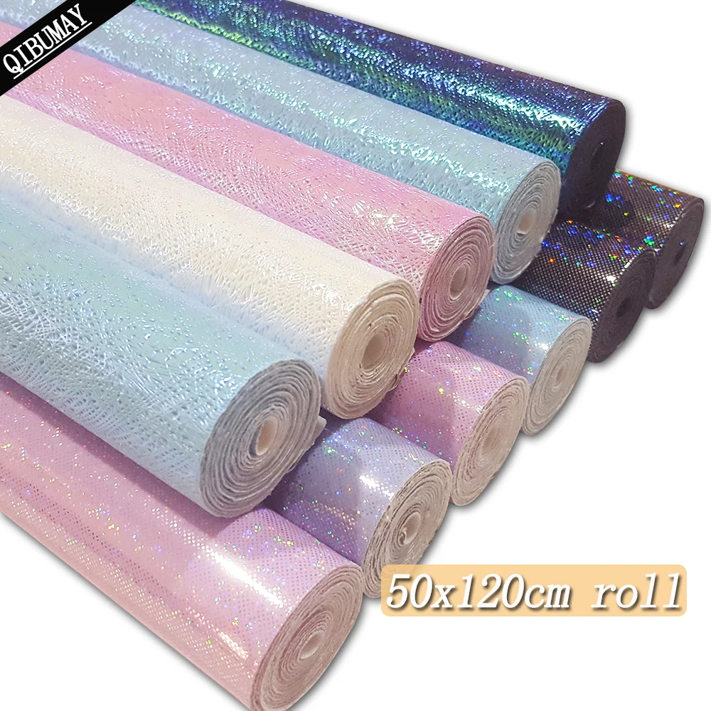 QIBU 50x120cm Laser gładka Faux Leather Roll tkanina winylowa By Yard rzemiosło materiały na torby na buty ubrania DIY Hairbow akcesoria