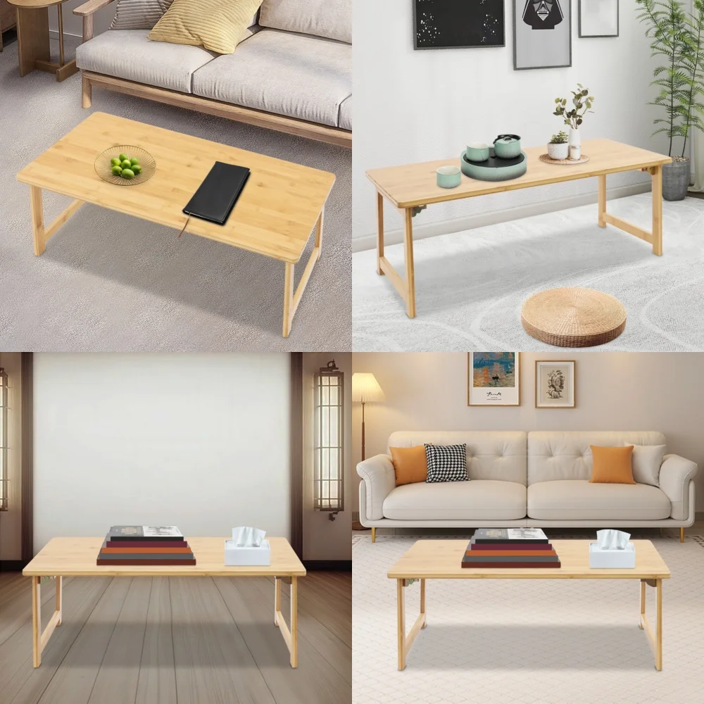 

Café TablesFoldable Bamboo Floor Table Multi Purpose Coffee Dining Table Natural Wood Color Space Saving Design for Living Room
