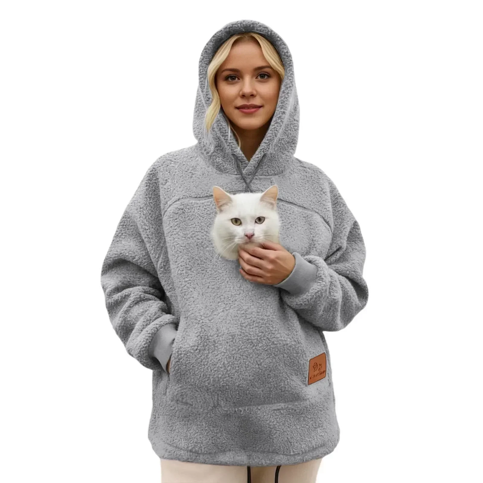 Sherpa Fleece Pet Cat Dog Pouch Hoodies Small Animal Carrier Kitten Puppy Pouch Sweatshirt Kangaroo Pocket Pullover Top Outdoor
