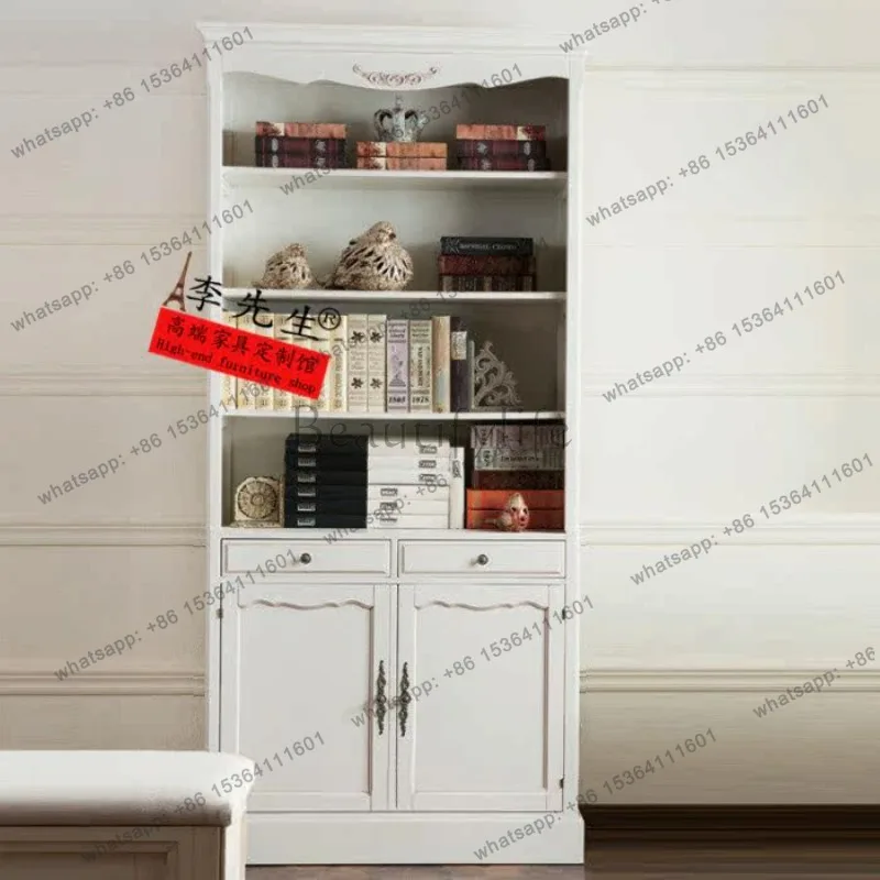 

Французский простой ретро-стеллаж из массива дерева, классический резной книжный шкаф, витрина