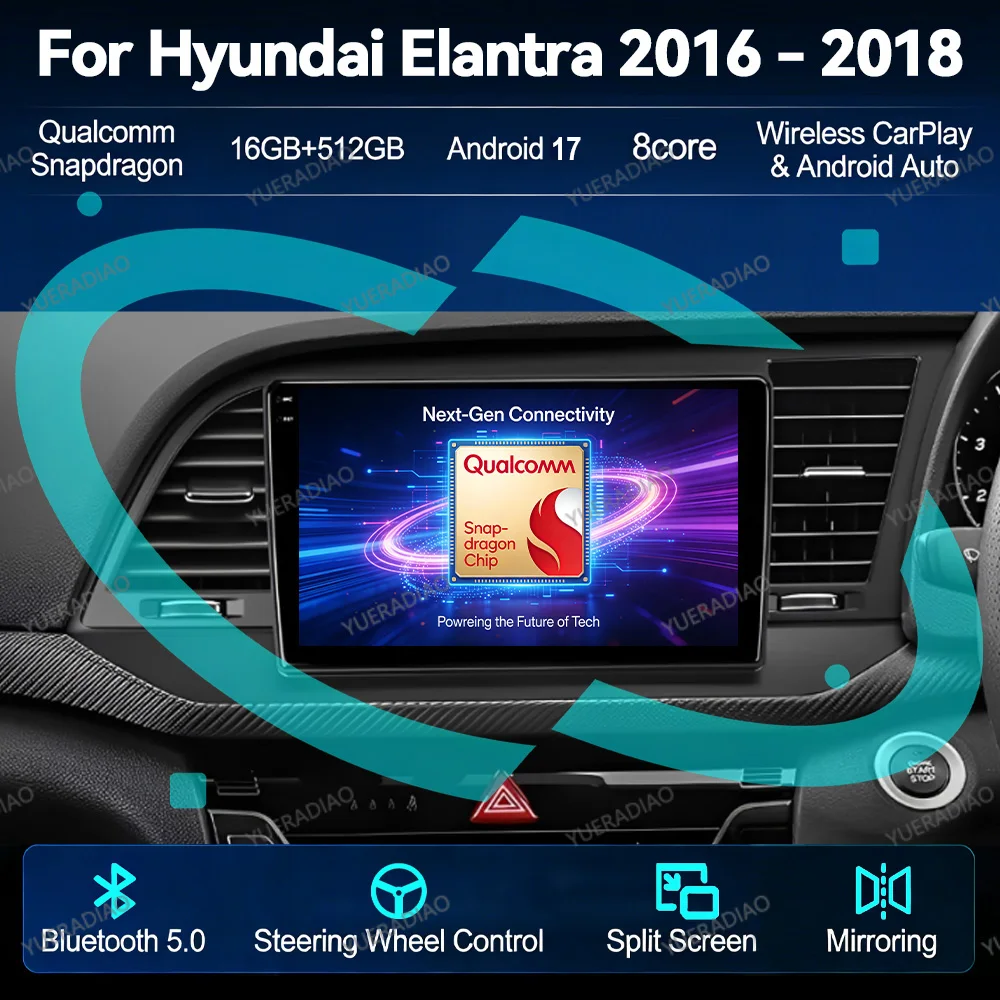 Android 17 Car Radio For Hyundai Elantra 6 2015 2016 2017 2018 Qualcomm BT Multimedia Video Player QLED 2DIN Head Unit 4G WIFI