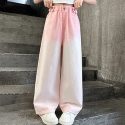 Fashion Girls Wide Leg Jeans New Spring Autumn Kids Pink Gradient Denim Trousers Female Girl Loose Pants Child School Clothes