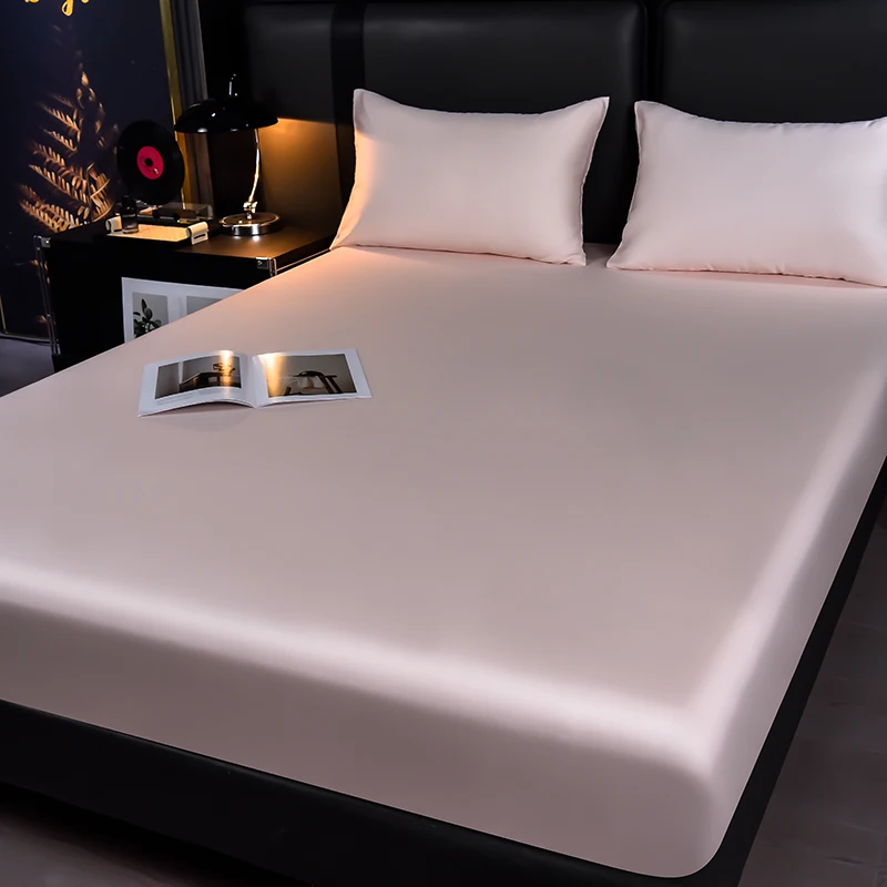 3pcs Fitted Sheet Set Silky Mattress Cover with Deep Pocket Lyocell Cooling King 193*203cm Bed Sheet+Pillowcase Set Light Pink