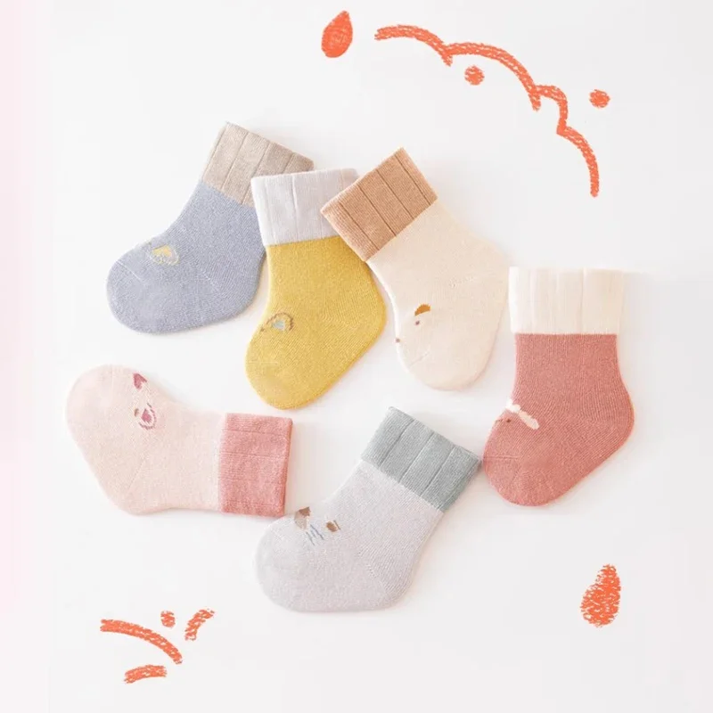

3 пары детских носков на весну-осень с мультяшными животными, средней длины, для новорожденных 0-3 лет, милые хлопковые носки для мальчиков и девочек