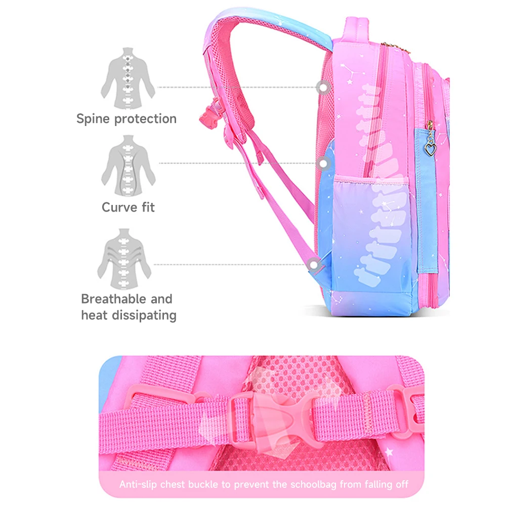 Primary School Bag for Girls Students Cute Gradient Barbie Pink Color Children\'s Backpack Large Capacity Kids Rucksack Mochila