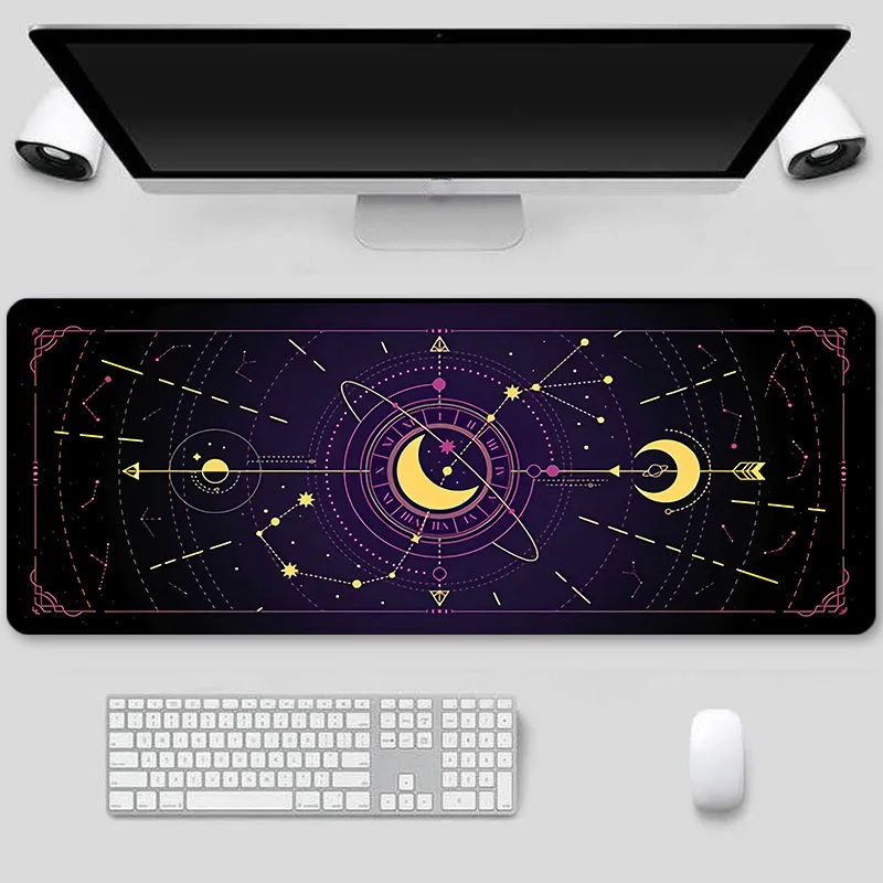 Celestial Mousepad Astrology Moon Phase Cycle In Black And Gold Stars In Space Horoscope Zodiac Desk Mat Mystical Mouse Pads