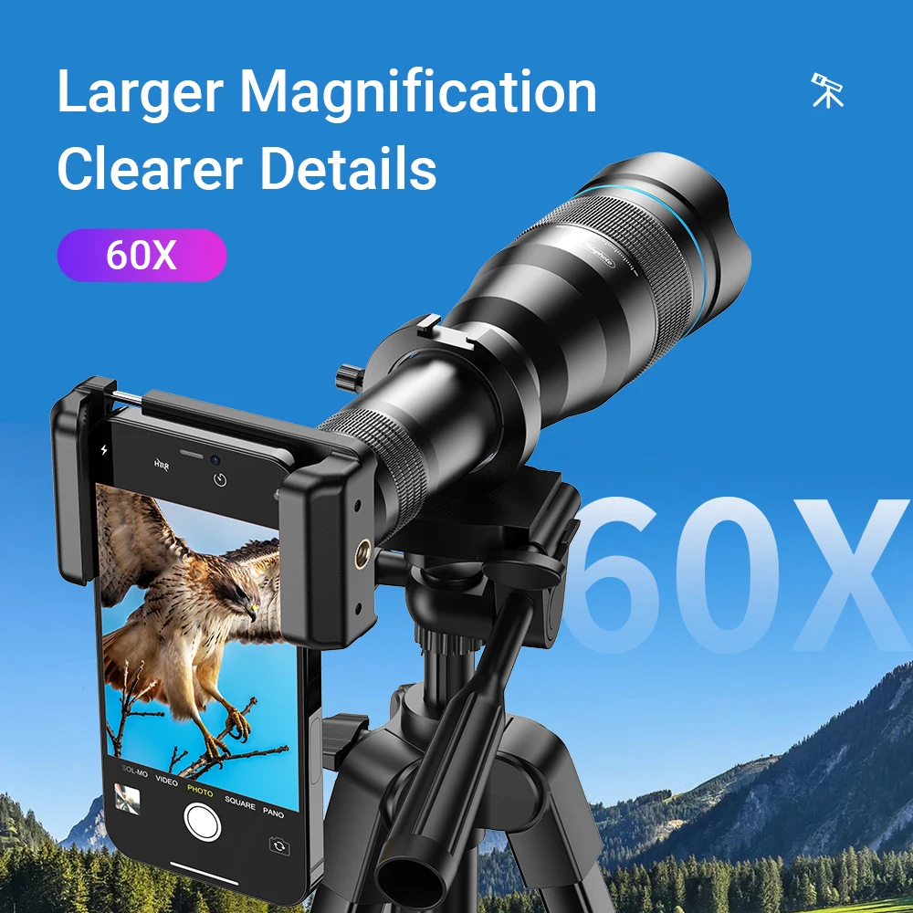 

Phone Lens 60X Long Distance Telescope Telephoto Lens with Upgraded Tripod for Most Smartphonehandheld Photo