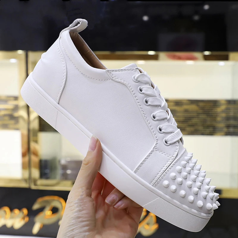 women's casual rivet shoes black white studded shoe singer DJ stage dress original leather flat sneakers men designer footwear