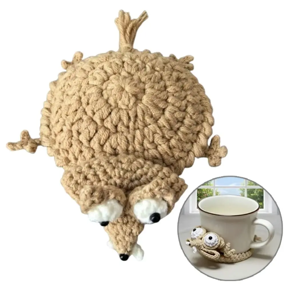 Pressable Crochet Squirrel Coasters Creative Relieve Stress Woven Frog Coaster Heat Resistant Non-Slip Knitted Animal Mat