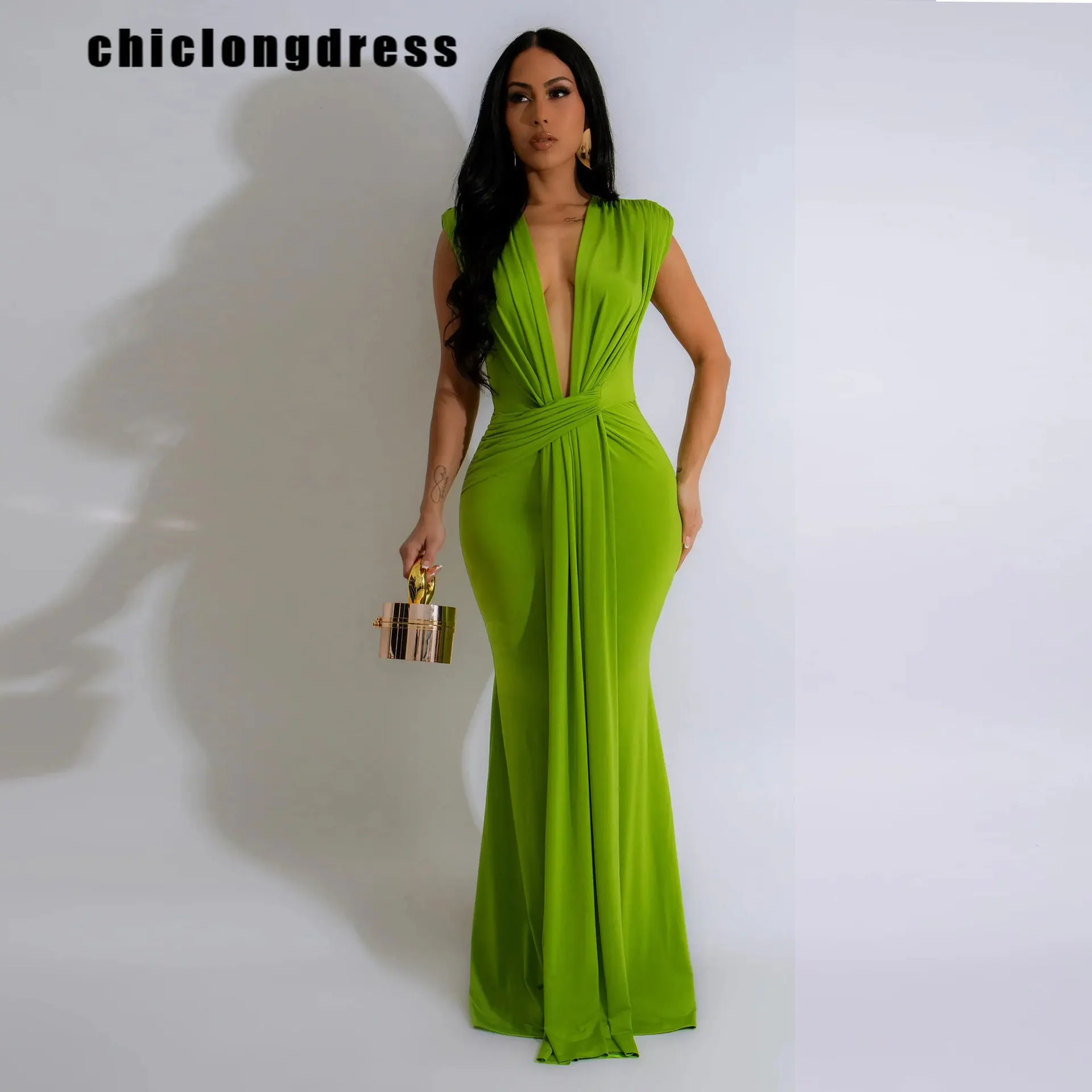 

Summer Sexy Kink Dress Women Fashion Nightclub Style Deep V-neck Sleeveless Split Long Dress Women