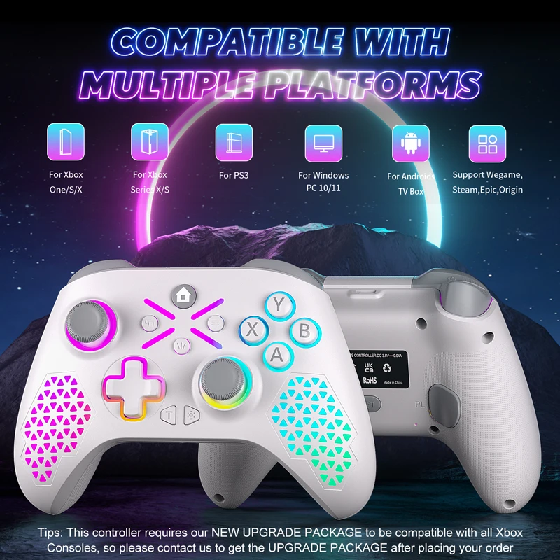 وحدة تحكم لـ Xbox One S/X/Series X/S/PC لوحة ألعاب لاسلكية 2.4G 6 محاور اهتزاز قاعة تأثير لعبة فيديو مقبض التحكم عن بعد
