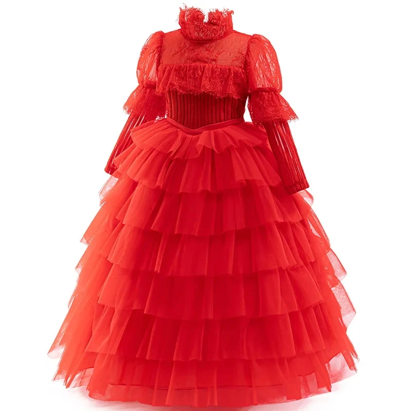 2026 Halloween Girl Dress Up Elegant Special Ball Evening Dress Long Sleeve Red Horror Girl Dress - view 3
