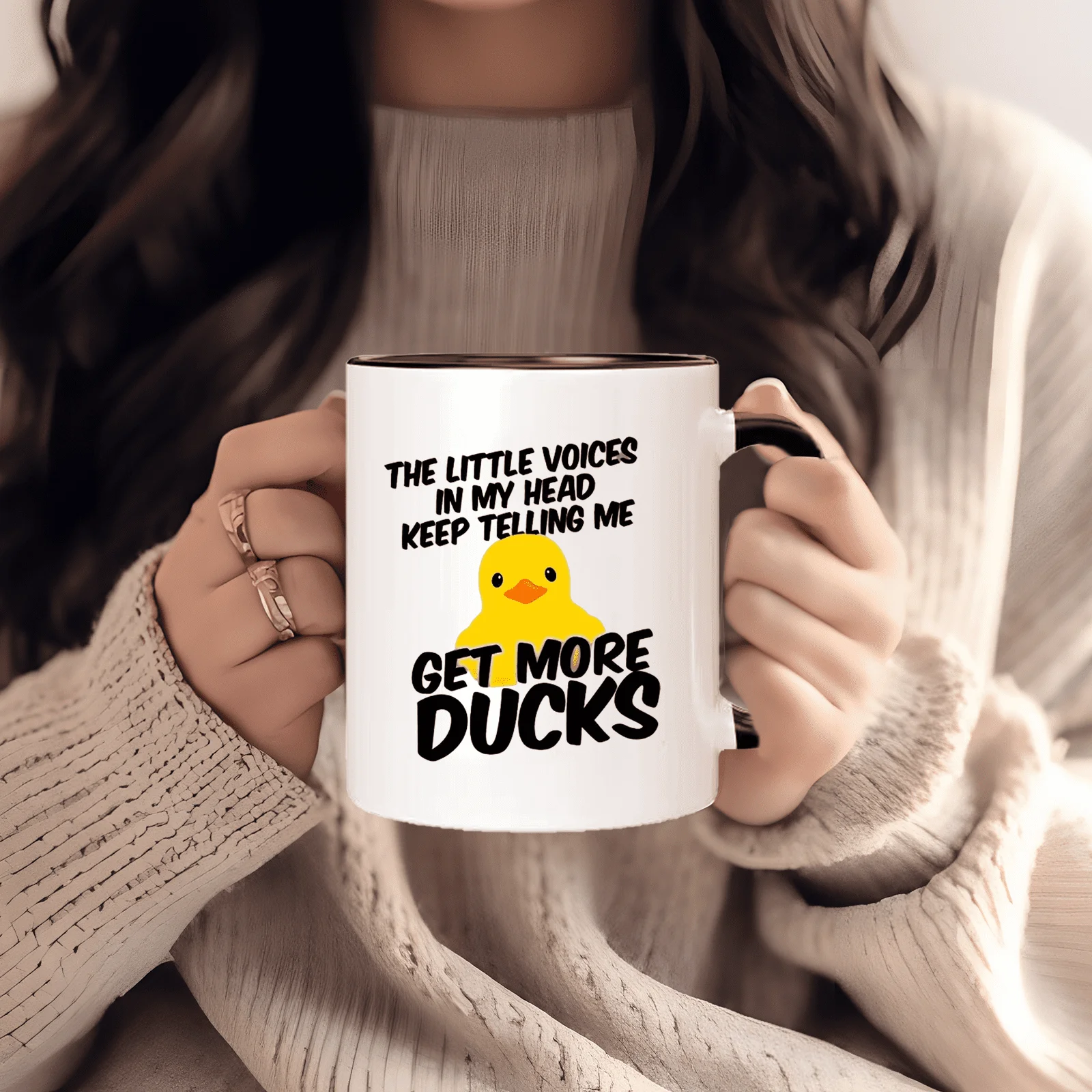 11 oz Insulated Ceramic Travel Mug with Fun Duck Pattern and the Phrase 