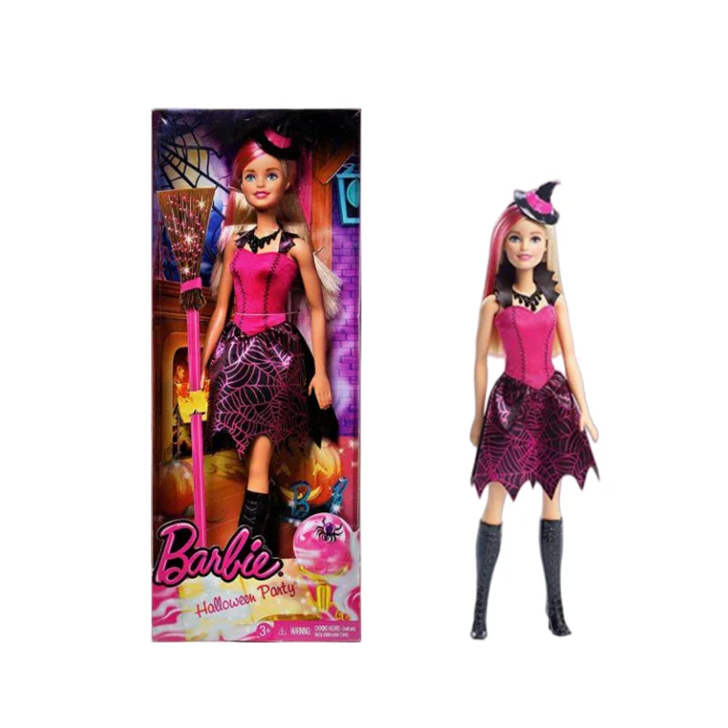 In Stock Barbi e Halloween Party Fashion Doll Witch Outfit With Broom Spider Web Pattern Collectible Figure For Adult Collectors