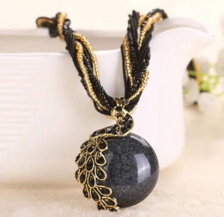Hot Fashion  Women crystal Necklace Retro Bohemian Phoenix Peacock Opal Eye Party Gift Jewelrty N1153