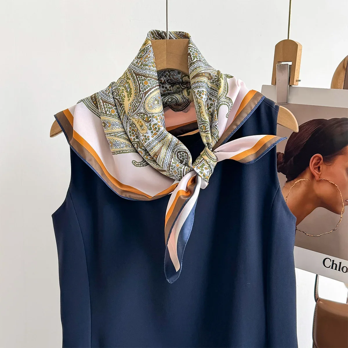 1PC Double-sided Paisley Print Scarf Imitation Silk Square Scarf Women‘s Neckerchief Bandanas Foulard Hairbands Neck Tie Wraps